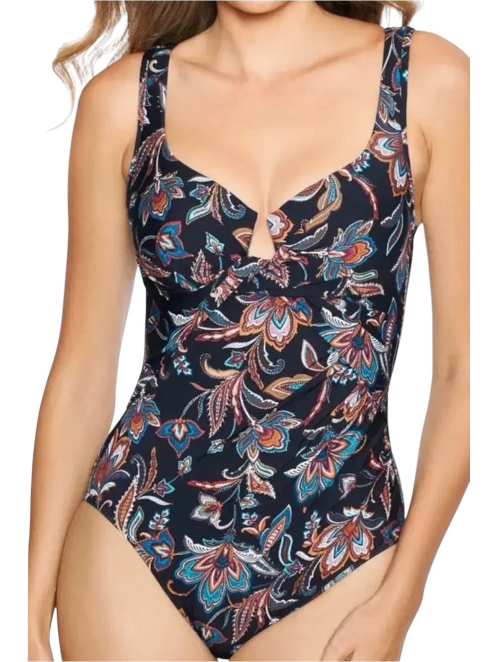 Miraclesuit Scotch Floral Siren Underwire Surplice One Piece Swimsuit SZ 8 Black